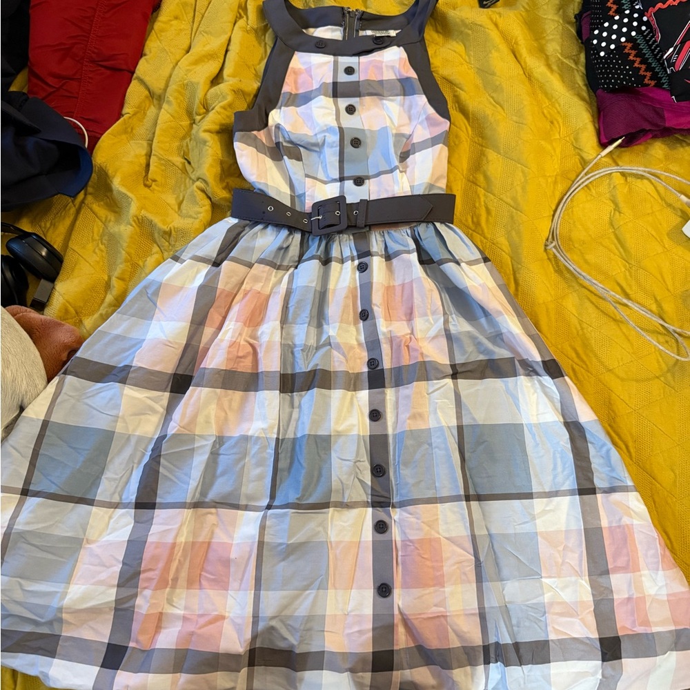 Unique Vintage White and Pink Halter Sundress